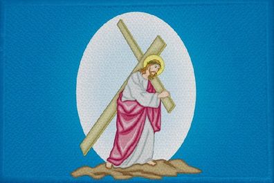 Aufnäher Jesus mit Kreuz blau Flagge Patch 9 x 6 cm