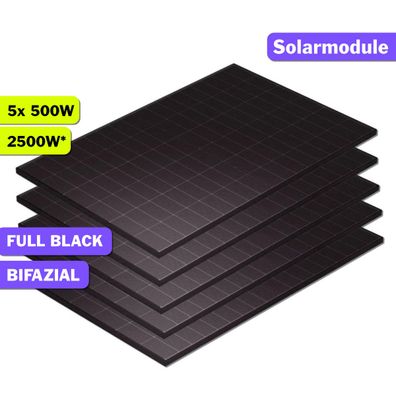 5x 500Wp SunPro Photovoltaik Solarmodul Bifazial Glas-Glas Full Black PV Sola