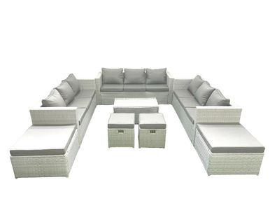 Fimous 8 Stécke Rattan Gartenmöbel Set Garten Sofa Couchtisch Set mit 4 Hockern
