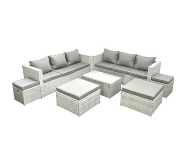 Fimous 7 Stécke Rattan Gartenmöbel Set Garten Sofa Couchtisch Set mit 4 Hockern