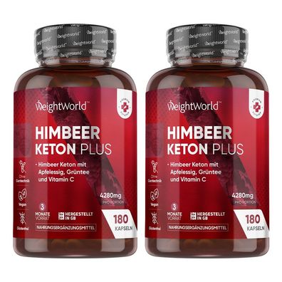 Himbeerketon Plus- 4280mg pro Portion - 180 Vegane Kapseln - 3 Monate Vorrat - 2 Pack