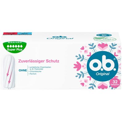 o.b. Original Tampons super mit geschwungenen Rillen ohne Parfüm 32er