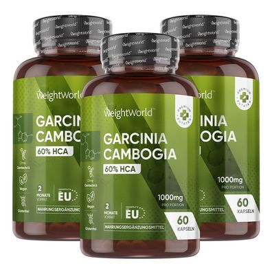 Garcinia Cambogia Vegane Kapseln - Dreifachpack (180 Kapseln) - Hochdosiert 1000mg