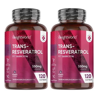 Resveratrol Kapseln - 500mg Trans-Resveratrol mit 50mg Quercetin - 2 Pack