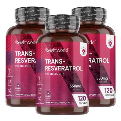 Resveratrol Kapseln - 500mg Trans-Resveratrol mit 50mg Quercetin - 3 Pack