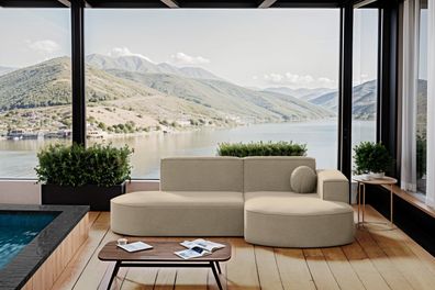 Ecksofa, ofa L-Form Designer Modena Studio Patio Stoff Artikel Beige Rechts