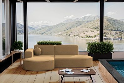 Ecksofa, ofa L-Form Designer Modena Studio Patio Stoff Artikel Capucino Links