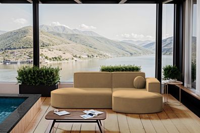 Ecksofa, ofa L-Form Designer Modena Studio Patio Stoff Artikel Capucino Rechts