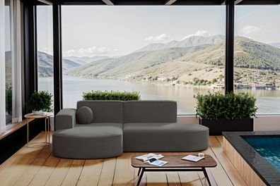 Ecksofa, ofa L-Form Designer Modena Studio Patio Stoff Artikel Grau Links