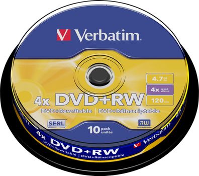 Verbatim DVD+RW 4.7GB/120Min/4x Cakebox (10 Disc)