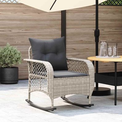 vidaXL Garten-Schaukelstuhl mit Kissen Hellgrau Poly Rattan