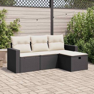 vidaXL 4-tlg. Garten-Sofagarnitur mit Kissen Schwarz Poly Rattan
