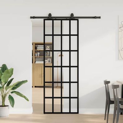 vidaXL Schiebetür mit Beschlag Schwarz 76x205 cm ESG-Glas