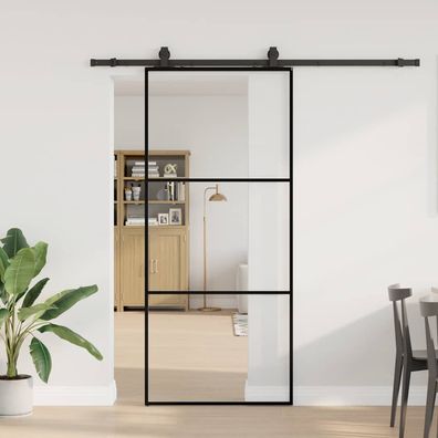 vidaXL Schiebetür mit Beschlag Schwarz 90x205 cm ESG-Glas