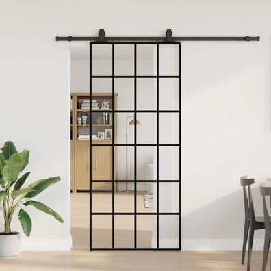 vidaXL Schiebetür mit Beschlag Schwarz 90x205 cm ESG-Glas