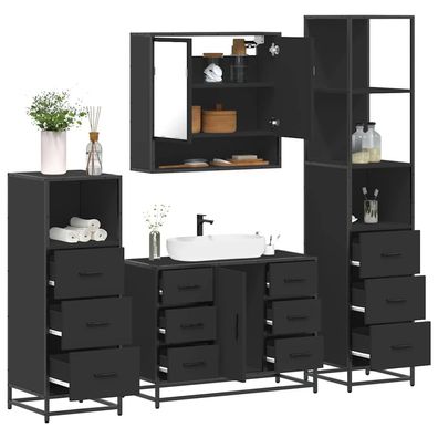 vidaXL 4-tlg. Badmöbel-Set Schwarz Holzwerkstoff