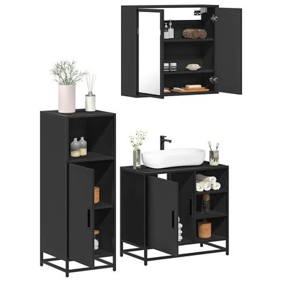 vidaXL 3-tlg. Badmöbel-Set Schwarz Holzwerkstoff