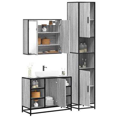 vidaXL 3-tlg. Badmöbel-Set Grau Sonoma Holzwerkstoff