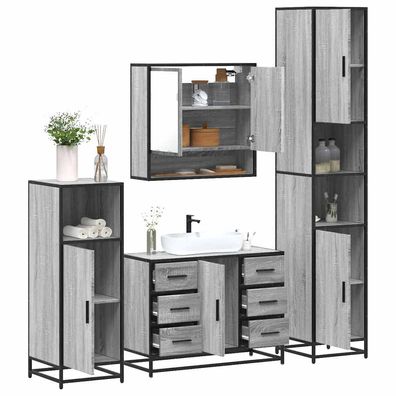 vidaXL 4-tlg. Badmöbel-Set Grau Sonoma Holzwerkstoff