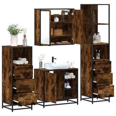 vidaXL 4-tlg. Badmöbel-Set Räuchereiche Holzwerkstoff