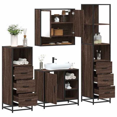 vidaXL 4-tlg. Badmöbel-Set Braun Eichen-Optik Holzwerkstoff