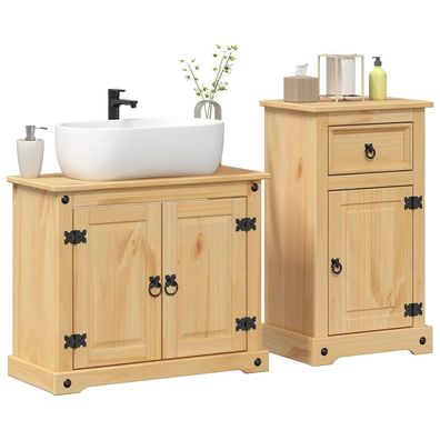 vidaXL 2-teiliges Badmöbel-Set "Corona" Massivholz Kiefer
