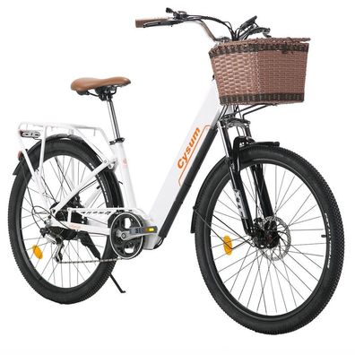 Damen-Pendler-Elektrofahrrad mit Korb, E-Bike Cysum cityrun 26 zoll City 36V10Ah Akku