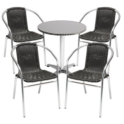 Mojawo® 5-tlg. Bistrogarnitur Balkonset 60x60cm Aluminium - Rattan Schwarz
