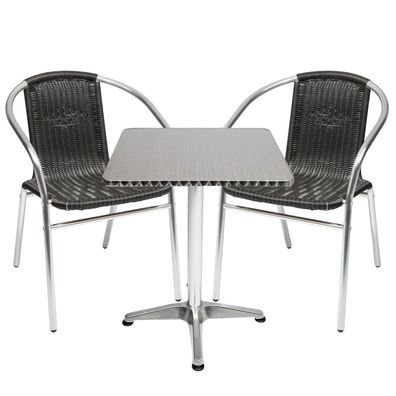 Mojawo® 3-tlg. Bistrogarnitur Balkonset eckig 60x60cm Aluminium - Rattan Schwarz