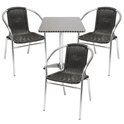 Mojawo® 4-tlg. Bistrogarnitur Balkonset eckig 60x60cm Aluminium - Rattan Schwarz