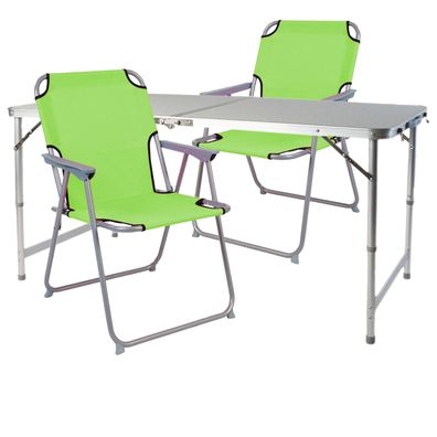 3-teiliges Campingmöbel Set Limegrün Alu mit Tragegriff Camping 120x60x58/70cm