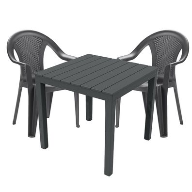 3-tlg. Bistrogarnitur Kunststoff Bistrotisch 78x78cm + 2 Stapelstühle Anthrazit