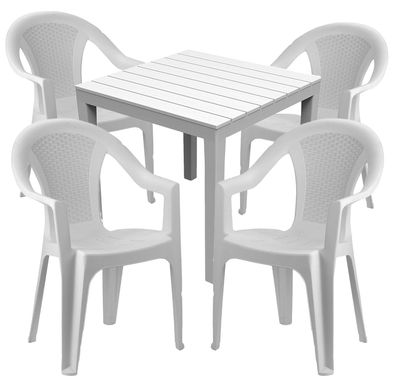 5-tlg. Bistrogarnitur Kunststoff Bistrotisch 78x78cm + 4 Stapelstühle Weiß