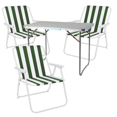 XL 4-teiliges Campingmöbel Set Alu mit Tragegriff Camping 80x60x68cm Grün-weiß