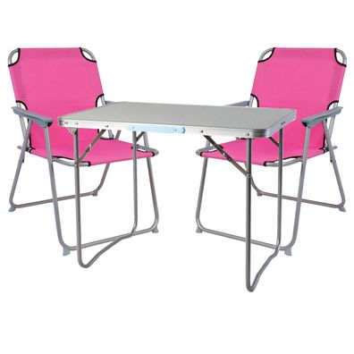 XL 3-teiliges Campingmöbel Set Pink Alu mit Tragegriff Camping 80x60x68cm