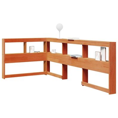 vidaXL Kopfteil mit Bücherregal L-Form Wachsbraun 90 cm Massivholz