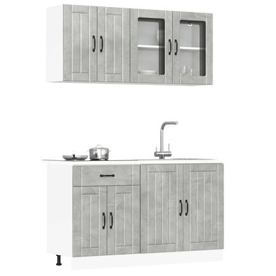 vidaXL 4-tlg. Küchenschrank-Set Kalmar Betongrau Holzwerkstoff