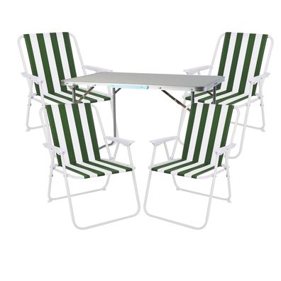 5-teiliges Campingmöbel Set grün-weiß Alu mit Tragegriff Camping L70xB50xH59cm