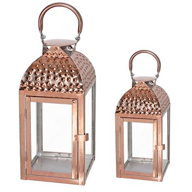2tlg Gartenlaternen Set Windlicht Edelstahl Rosegold / Kupferfarben H35cm H46cm