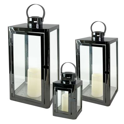 3tlg Luxus Gartenlaternen Set Windlicht Edelstahl Platin Optik H22/32/46cm