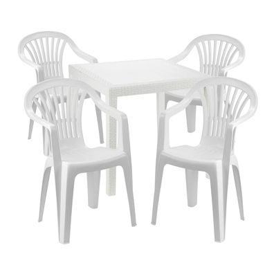 Mojawo­® 5-tlg Bistrogarnitur Kunststoff Bistrotisch 79x79cm 4 Stapelstühle Weiß