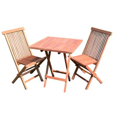 Teakholz 3tlg. Balkon-Set 2 x Klappsessel + Tisch 60x60cm aus Plantagenzucht