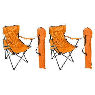 2'er Set Campingstuhl Faltstuhl Anglerstuhl Orange Getränkehalter und Tasche