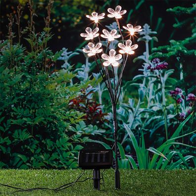 Gartenstecker LED Solar Blumenstecker Deko Blume Blüte Erdspieß warmweiß H60cm