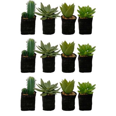 12er Set Deko Kakteen Figur Keramikfigur Skulptur Pflanze Grün Kaktus Kunststoff