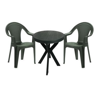 3tlg Bistrogarnitur Gartengarnitur Kunststoff Bistrotisch Rund Ø70xH72cm Grün