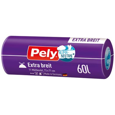 Pely Zugbandbeutel Extra breit 60 Liter klimaneutralisiert 11 Stück