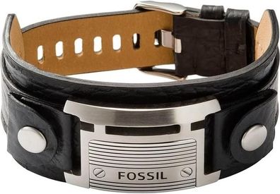 Fossil Herren-Armband JF84816040 Leder Edelstahl Schwarz Silber Vintage 25 cm