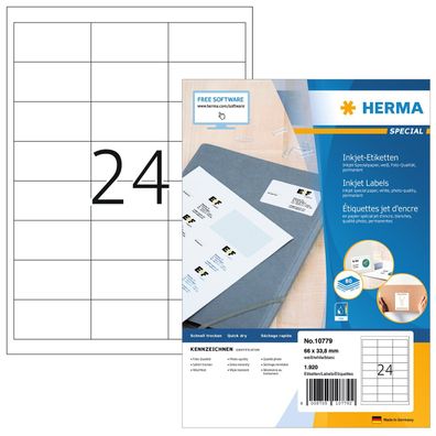 Herma Etiketten permanent haftend 66 x 33,8 mm weiss 80 Bl 1920 Etik. LaserInkCopy