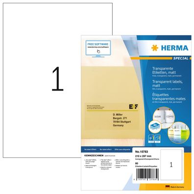 Herma Etiketten permanent haftend 210 x 297 mm Folie transparent 80 Bl 80 Etik